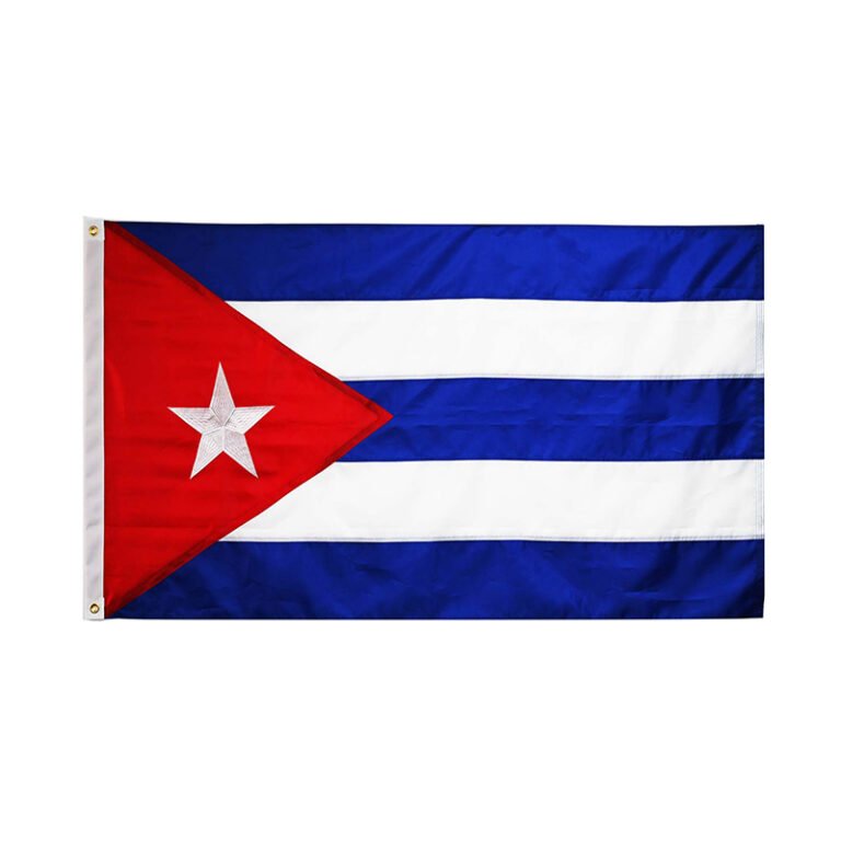 3×5 ft Cuba Embroidered Patchwork Flag - Premium Quality Product Overview Showcase your national pride with our 3×5 ft Cuba Embroidered Patchwork Flag. Featuring premium craftsmanship and durable materials, it’s perfect for home decor, outdoor display, patriotic events, and business promotions. Key Features Exquisite Embroidery: Meticulously embroidered details (iconic blue-white stripes and triangular star emblem), crisp stitching that resists peeling and fraying. Patchwork Construction: Stitched panel design boosts tensile strength for long-time outdoor application. Heavy-Duty Polyester: Weatherproof fabric with great fade resistance to keep bright colors. Reinforced Header & Brass Grommets: Sturdy hanging strip paired with solid brass grommets for simple installation on flagpoles. Specifications Size: 3 ft × 5 ft (90cm × 150cm) Material: Premium Polyester Craft: Embroidery + Patchwork Accessories: Reinforced canvas header, 2 solid brass grommets