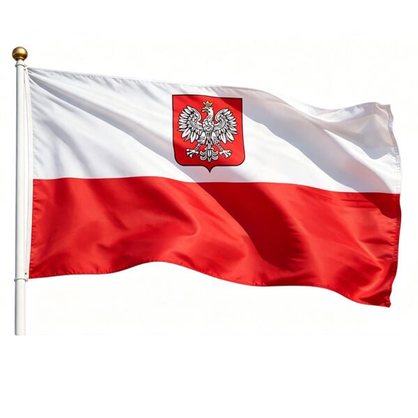 Poland Flag With Eagle Coat of Arms 3x5 Ft Printed